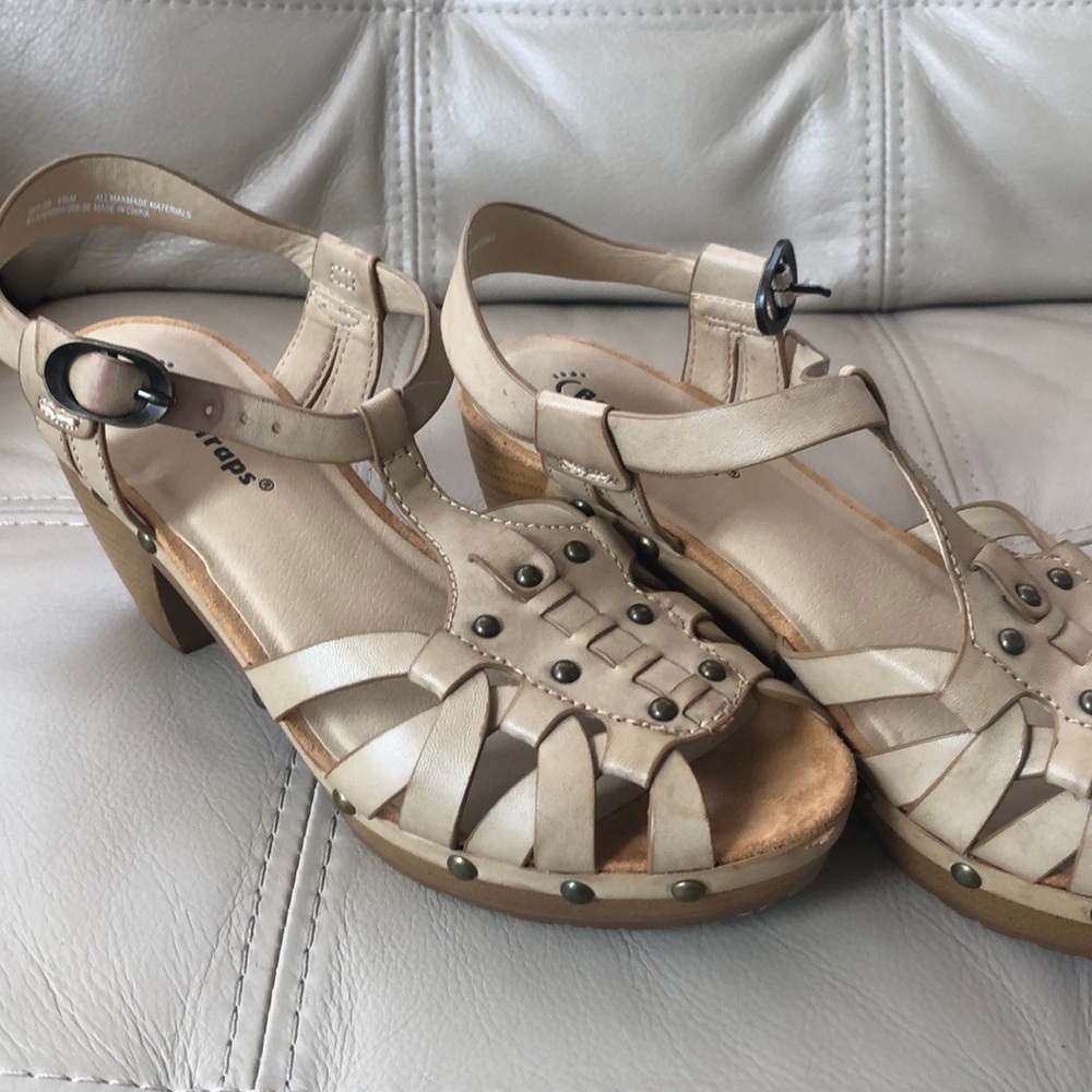 Leather wood heel clogs